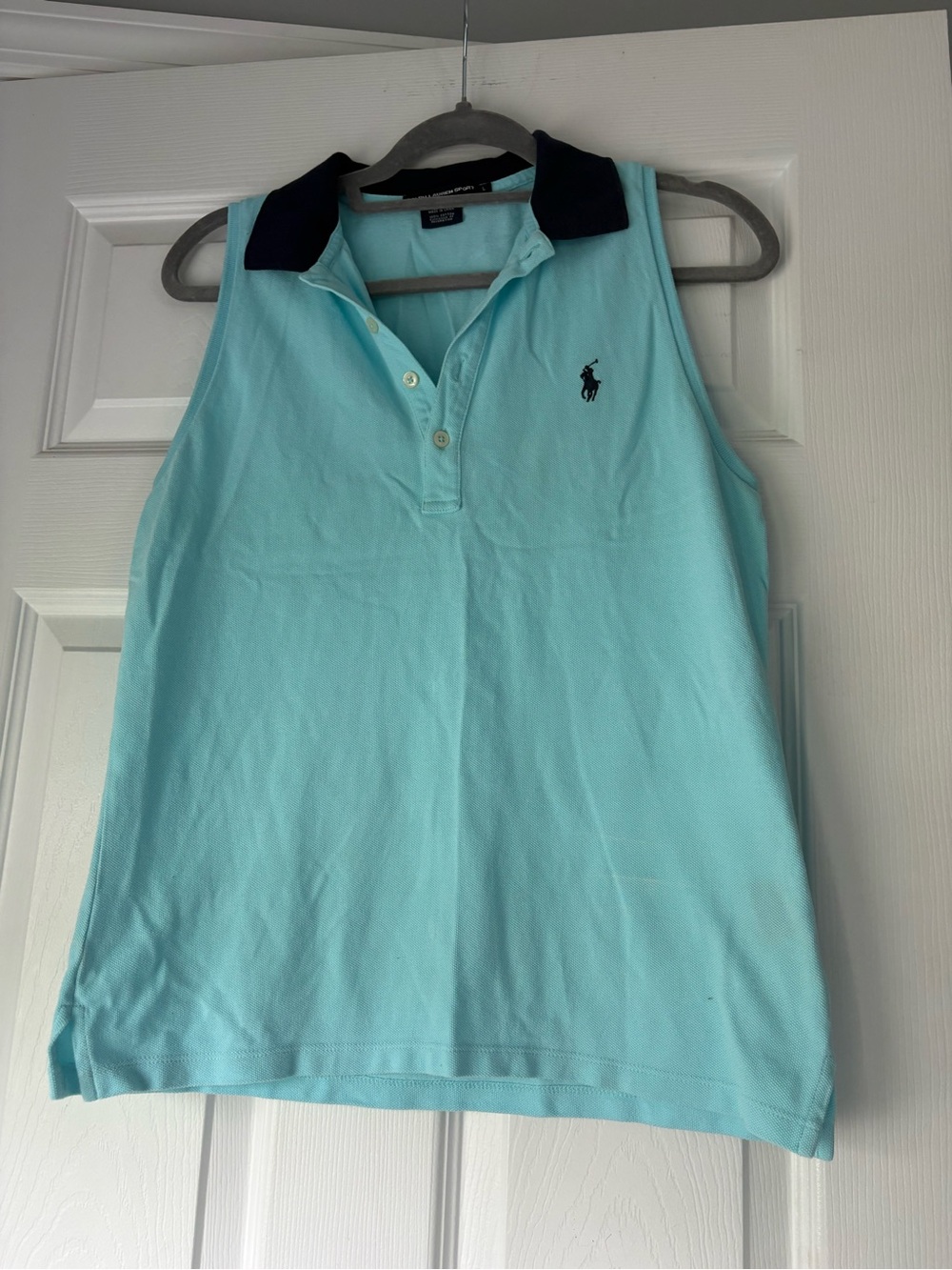 Ralph Lauren Light Aqua Sleeveless Polo with Navy Collar